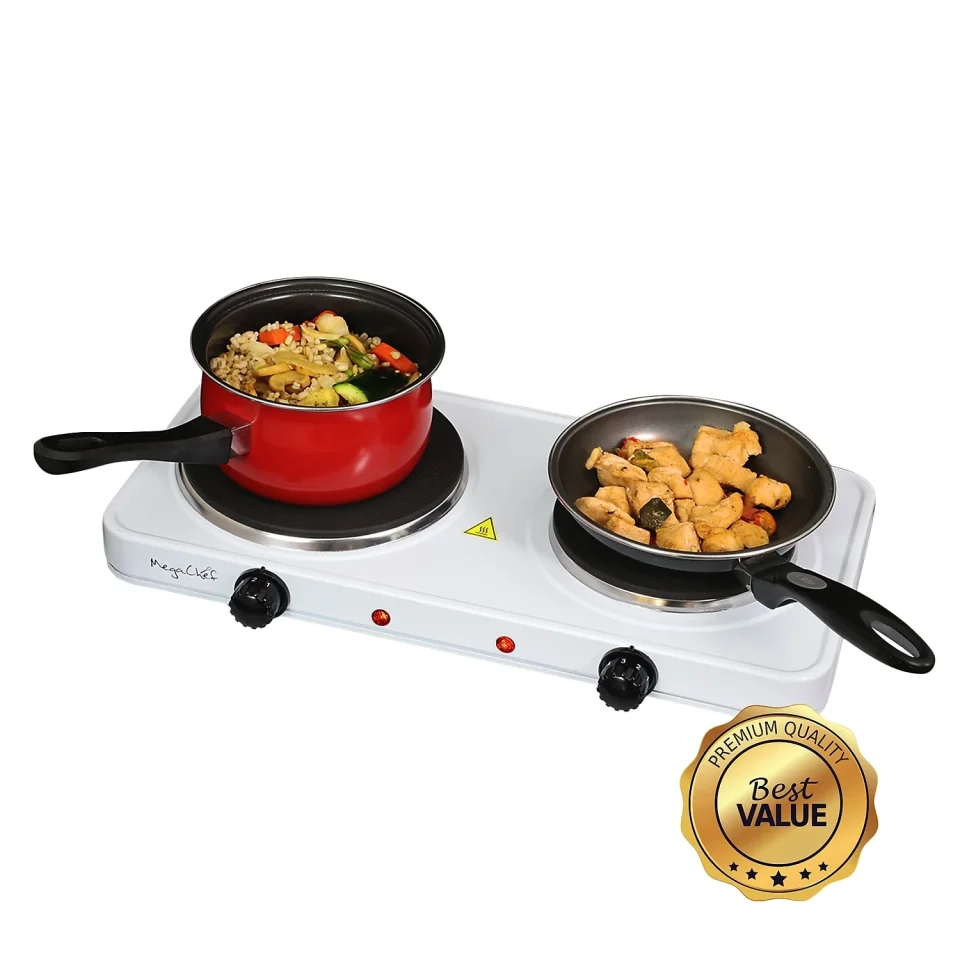 Wooden MegaChef Portable Electric 2 Burner Cooktop (936103789M)
