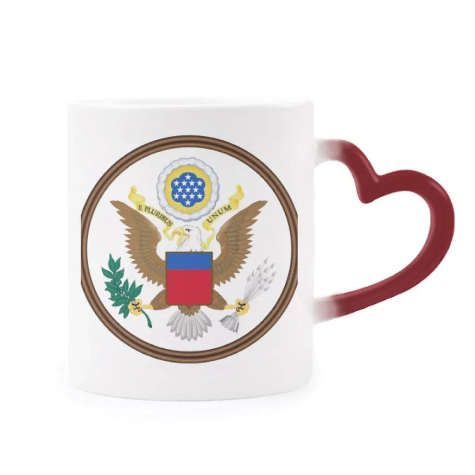 Frosted United States National Emblem Heat Sensitive Mug Red Color Changing Stoneware Cup