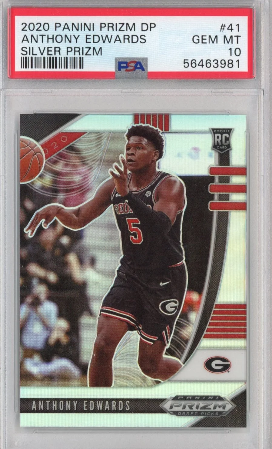 Bamboo Graded 2020-21 Panini Prizm DP Draft Picks Anthony Edwards #41 Silver Rookie RC Basketball Card PSA 10 Gem Mint