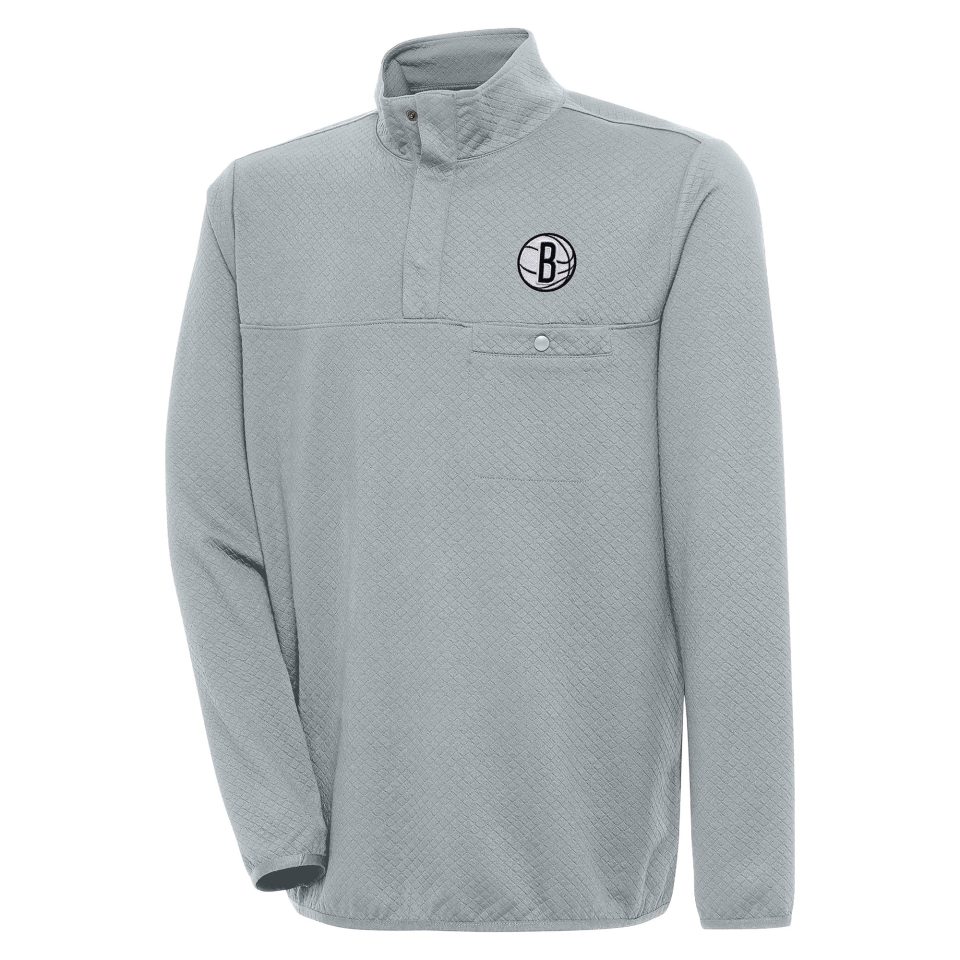 Supreme Storage Men's Antigua Gray Brooklyn Nets Steamer Quarter-Snap Pullover Top