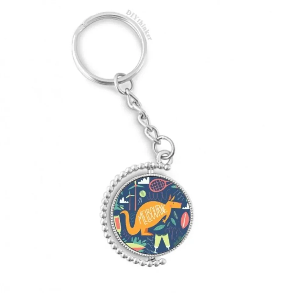 Prime Wooden Melbourne Australia Kangaroo Tennis Surfing Rotatable Keyholder Ring Disc Accessories Chain Clip