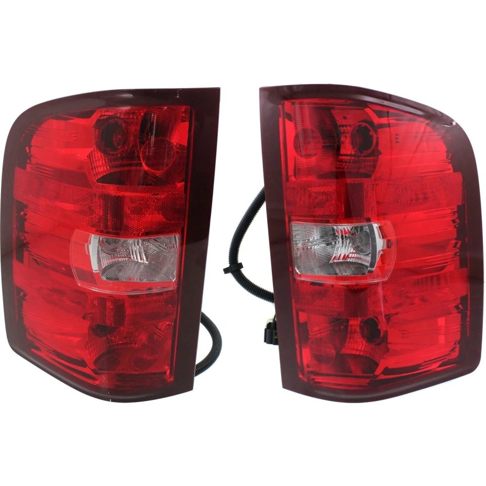 Value Halogen Tail Light Set For 2010 Chevy Silverado 1500 Clear/Red Lens w/Bulbs 2Pcs
