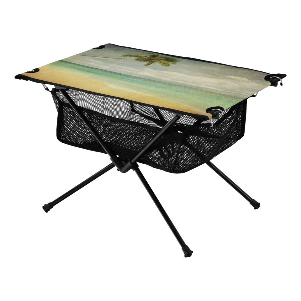 Food-Grade Easy-Clean Tropical Beach Palm Tree Camping Folding Table Portable Beach Table with Storage Bag Compact Picnic Table for Outdoor Travel Fishing BBQ