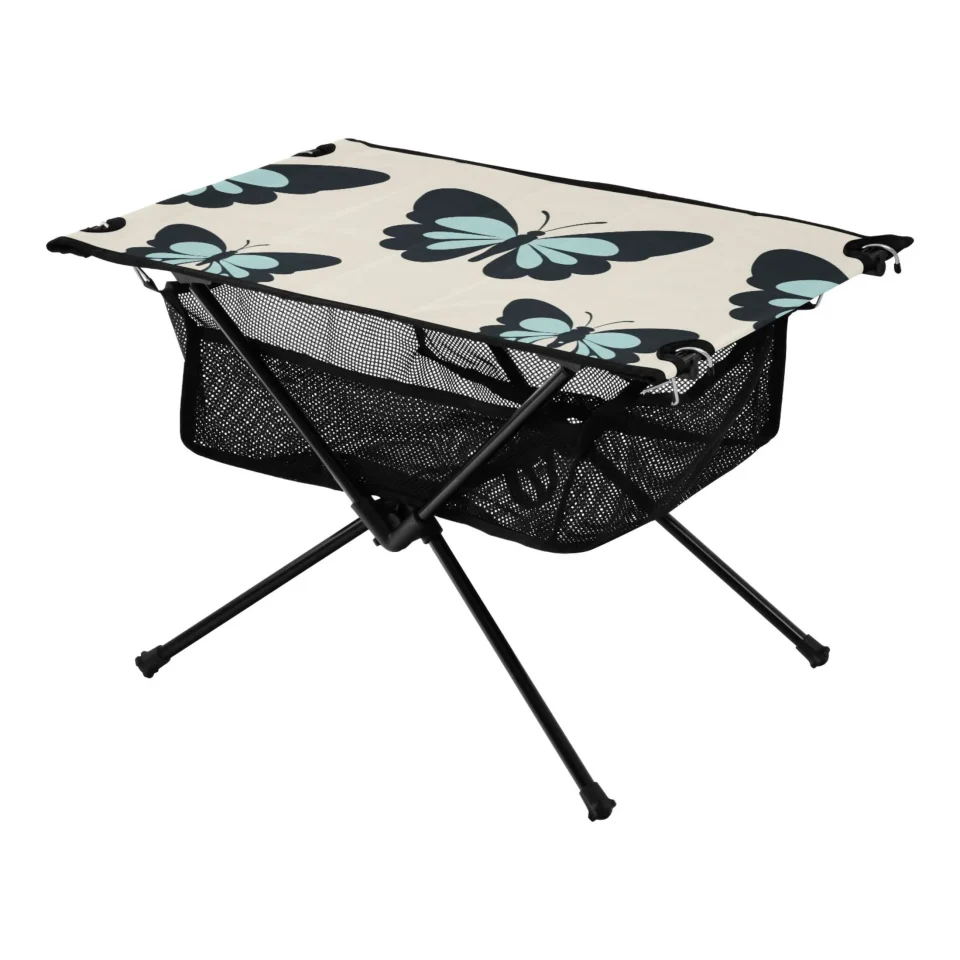 Prime Glass Butterfly Blue Camping Foldable Portable Table Beach Table with Storage Bag Compact Picnic Table for Outdoor Hiking Fishing BBQ