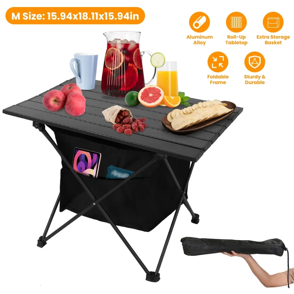 Kitchen Portable Camping Table, iMounTEK Roll-Up Camping Table With Carrying Bag, Portable Aluminum Alloy Fishing Table, 15.94x18.11x15.94in