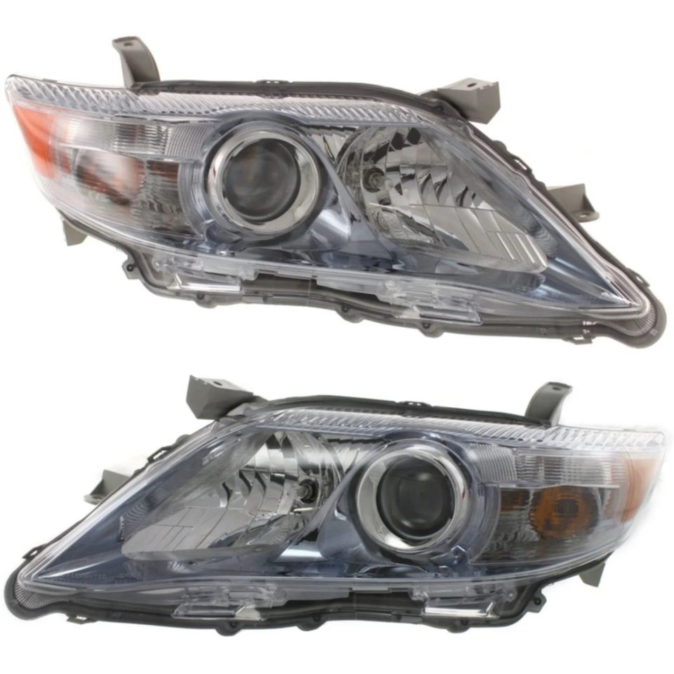 Matte Headlight Set For 2010-2011 Toyota Camry Hybrid Left and Right Chrome Housing
