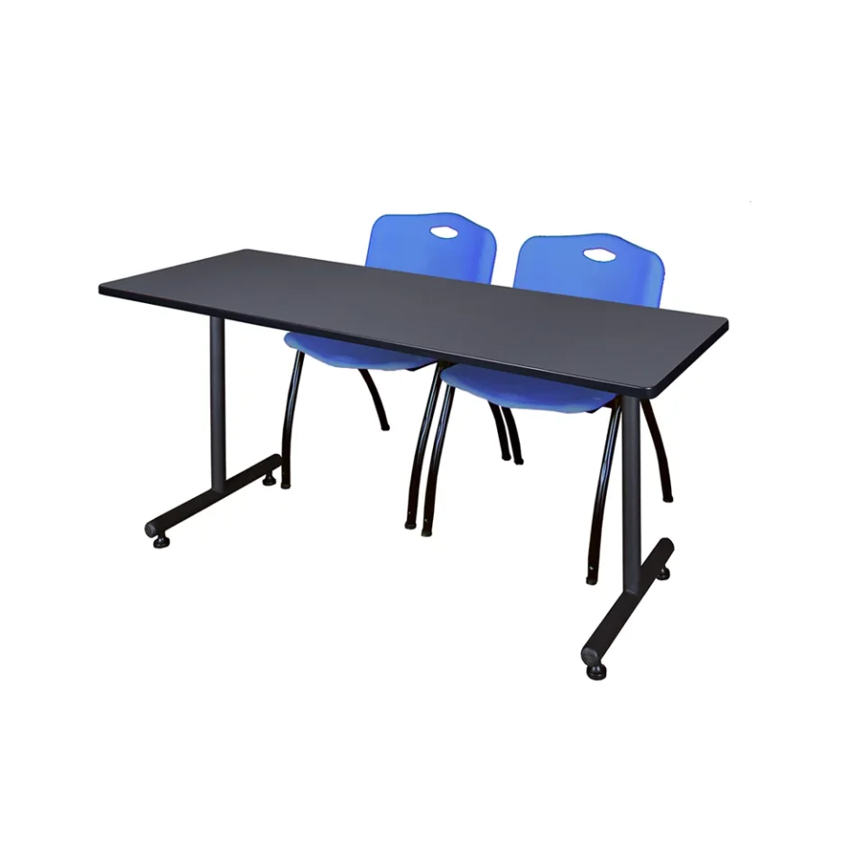 Stainless Steel Belen Kox 60 x 24 Kobe Training Table- Grey & 2 'M' Stack Chairs- Blue