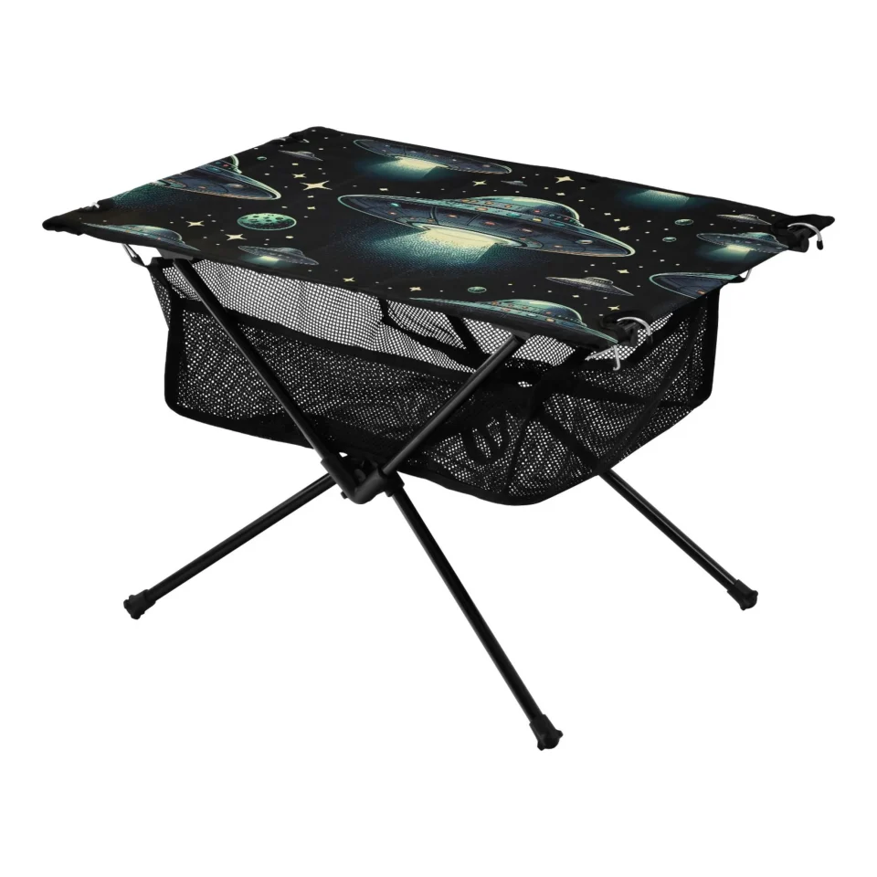 Glass Cosmos Space Camping Folding Table Portable Beach Table with Storage Bag Compact Picnic Table for Outdoor Travel Fishing BBQ