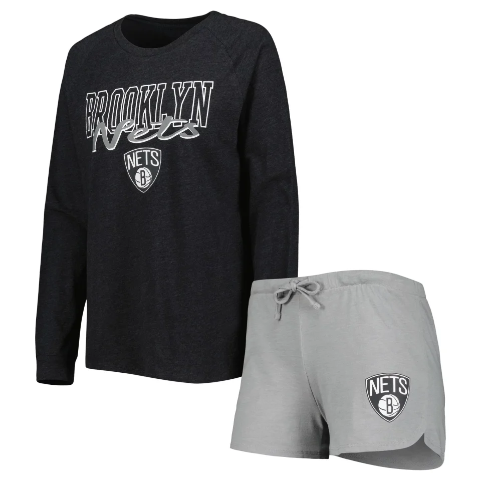 Ceramic Baking Women's Concepts Sport Heather Black/Heather Gray Brooklyn Nets Team Raglan Long Sleeve T-Shirt & Shorts Sleep Set