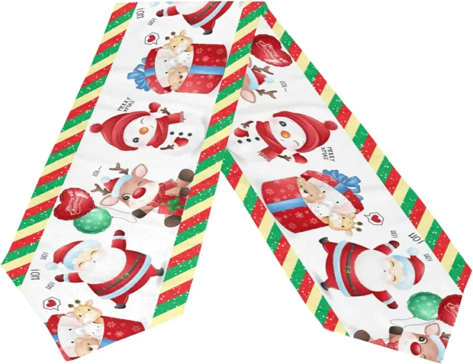 Non-Toxic GZHJMY Double Sided Christmas Santa Claus Long Polyester Table Runner 13 x 90 Inches Christmas Snowman Table Cloth Cover Placemats for Kitchen Dinning Living Holiday Wedding Party Decor