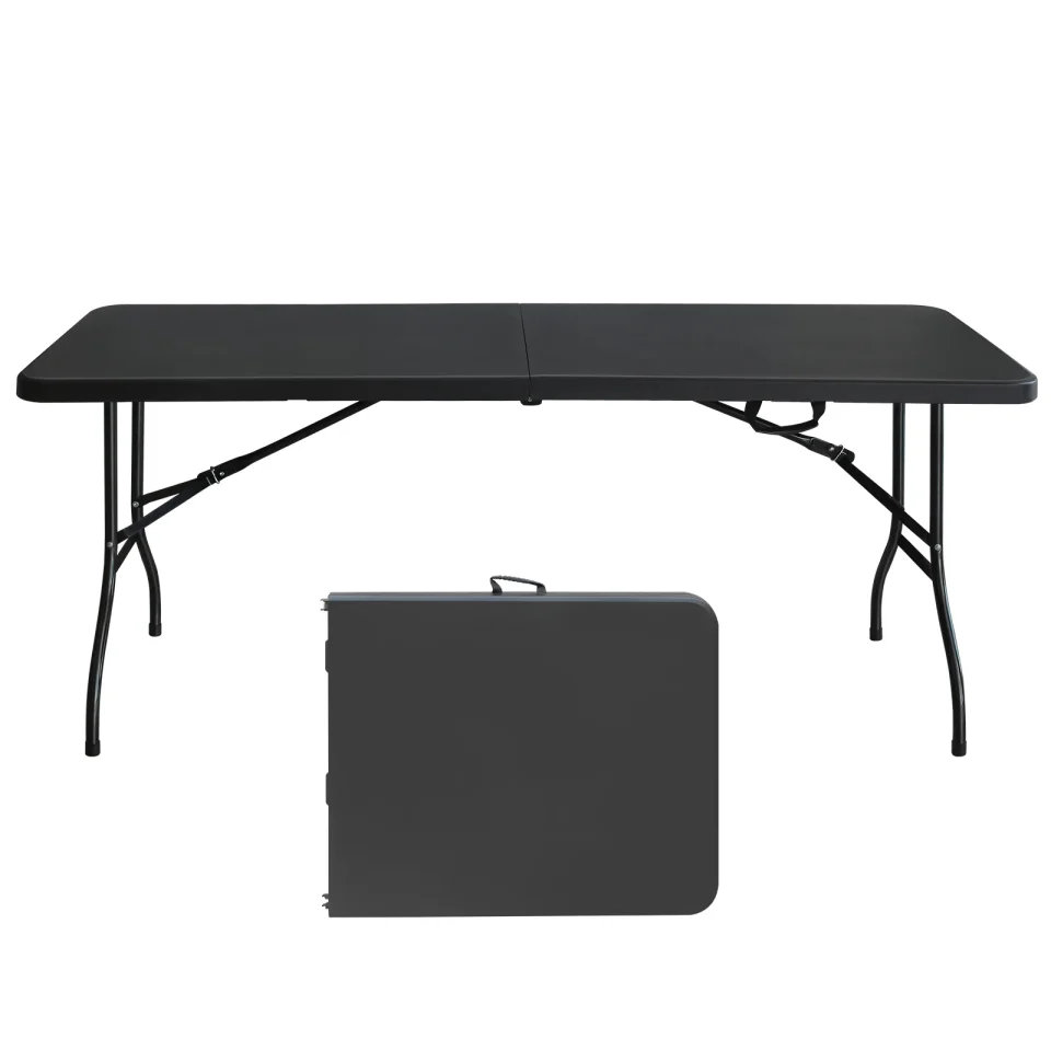 Lightweight Outdoor 6ft Folding Table, Portable Plastic Table for Camping, Picnics, Parties, High Load Bearing Foldable Table Black