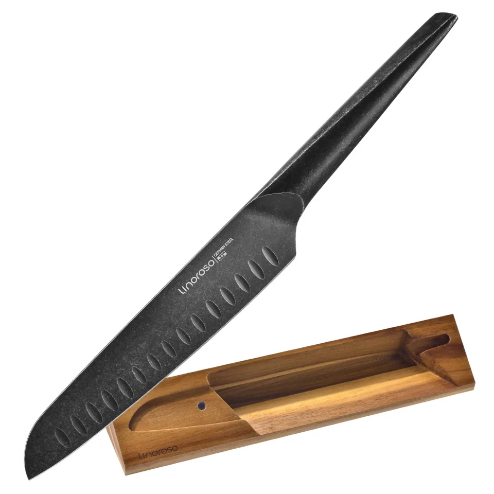 Best-Selling Linoroso Santoku Chef Knife 7 inch, Faded Stylish German High-Carbon Stainless Steel Kitchen knife Wood Storage Box