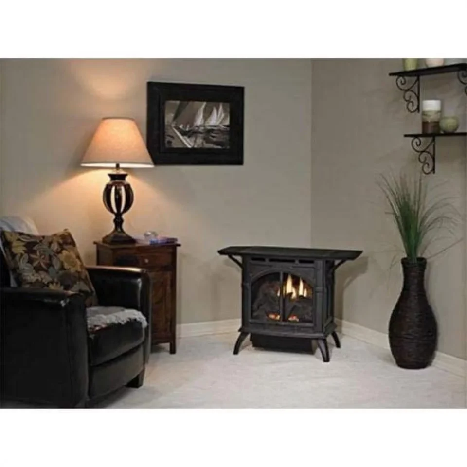 Healthy Natural Empire 29 in. Vent Cast Iron Stove Contour Burner Log Set, Porcelain Black - Liquid Propane & Intermittent Pilot
