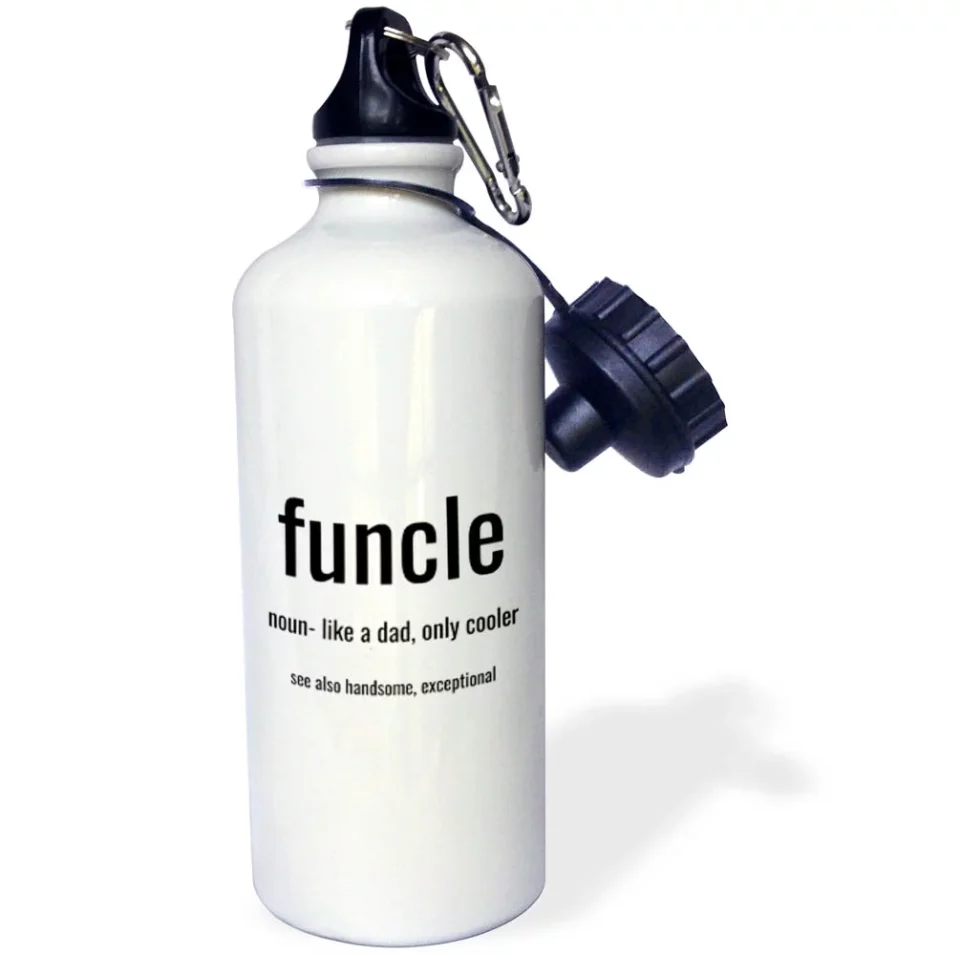 Upgraded 3dRose Funcle, noun like a dad, only cooler, black lettering on white background - Water Bottle, 21-ounce