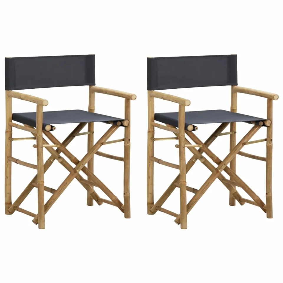 Premium Dcenta 2 Piece Folding Director Chairs Bamboo Fabric Seat Portable Director's Chairs Dark Gray for Camping, Balcony, Picnic, Fishing, Lawn, Furniture 23.6 x 17.7 x 34.6 Inches (W x D x H)