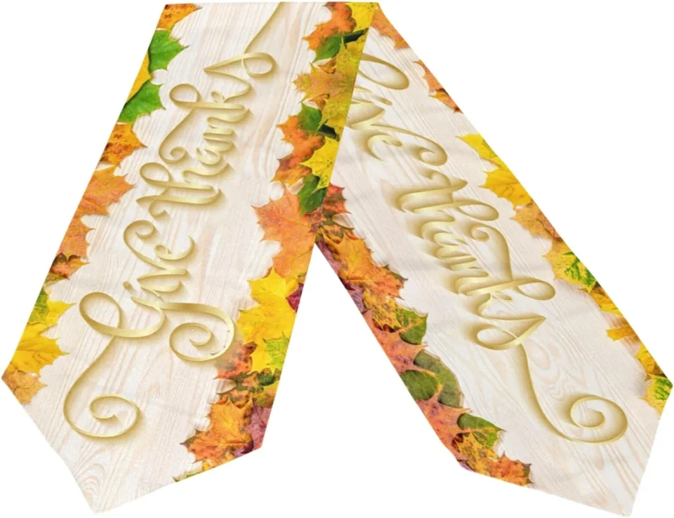 Premium Core GZHJMY Double Sided Thanksgiving Maple Long Polyester Table Runner 13 x 90 Inches Fall Leaves Table Cloth Cover Placemats for Kitchen Dinning Living Holiday Wedding Party Decor