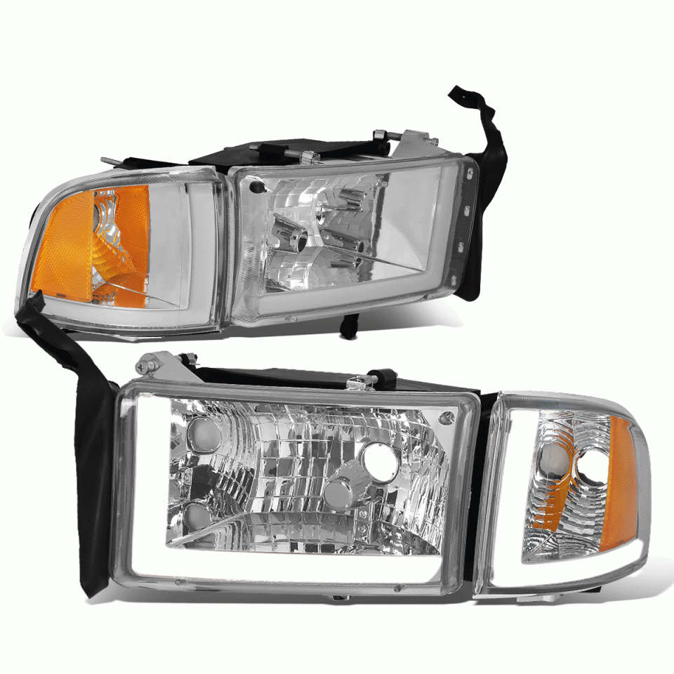 Food-Grade Natural LED DRL 94-02 Dodge Ram Truck Chrome Housing Amber Corner Headlight/Lamp