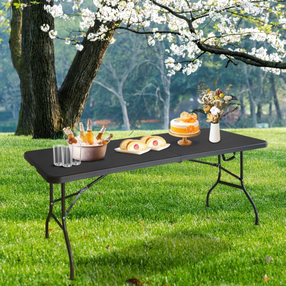 Thickened Lightweight Ufurpie 6ft Folding Table,Portable Plastic Table for Camping,Picnics,Parties,High Load Bearing Foldable Table,Black