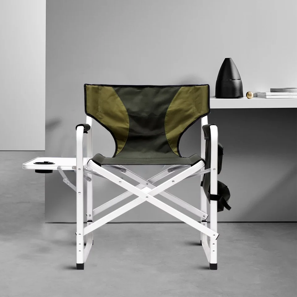 Select 2-piece Lightweight and Portable Oxford Cloth Folding Chair with Side Table, Storage Pockets and Aluminum Frame for Outdoor, Green