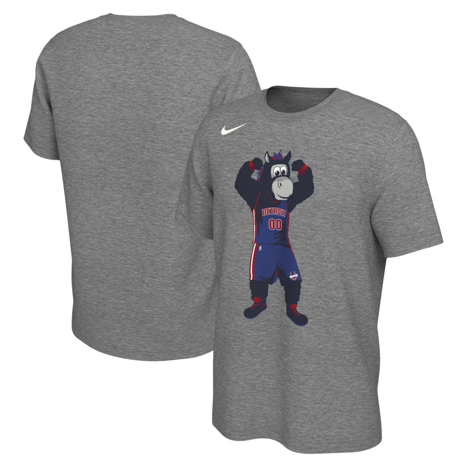 Cast Iron Versatile Unisex Nike Heather Charcoal Detroit Pistons Team Mascot T-Shirt
