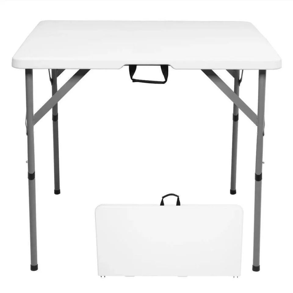 Frosted Cooking 2.8Ft Square Plastic Folding Table Portable Picnic Party Dining Camp Tables with Handle Indoor Outdoor