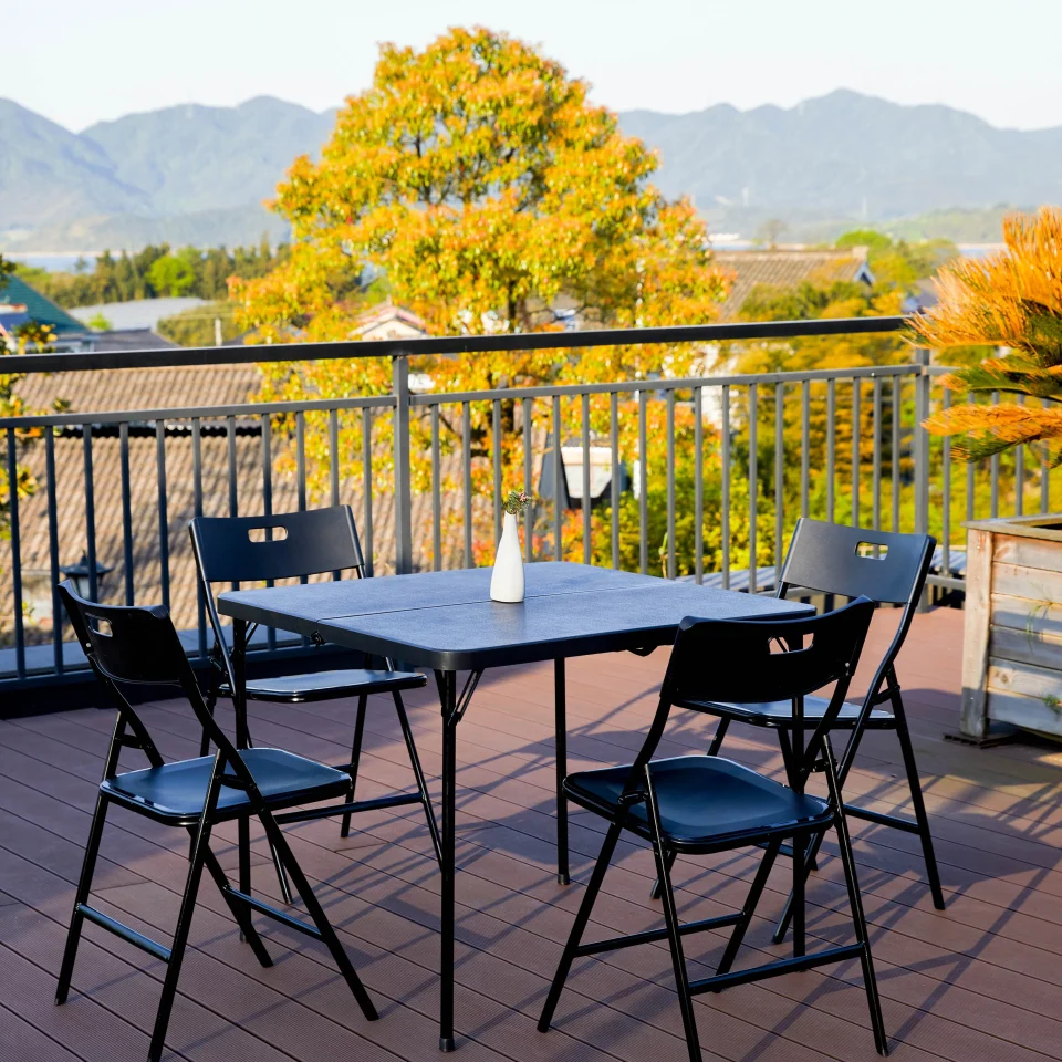 Eco-Friendly Cozyroom 5-Piece Folding Table and Chair Set, Black 18.5 x 10.3 x 38.2 inch