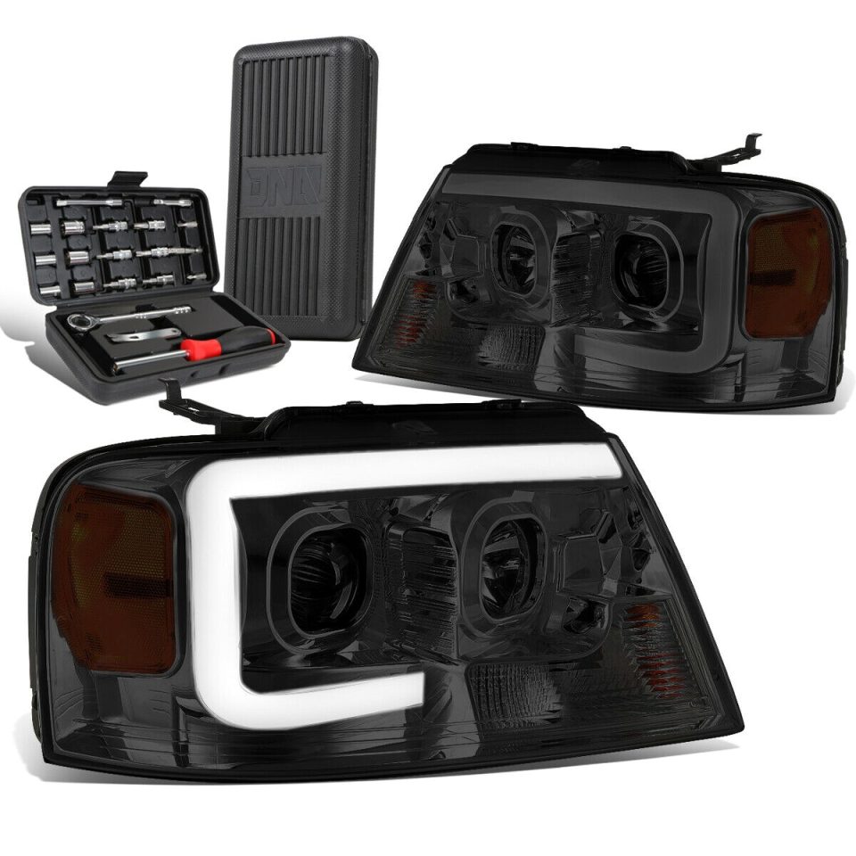 Home Baking 2004-2008 d F-150 LED DRL Bar Smoked/Amber Projector Headlight+Tool Box