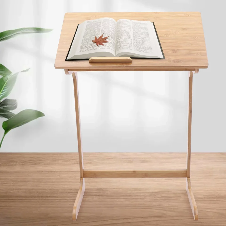 Multi-Purpose SHZICMY C-Shaped Laptop Desk Bamboo Adjustable Sofa Side Table Portable Couch End Table Over-Bed Table