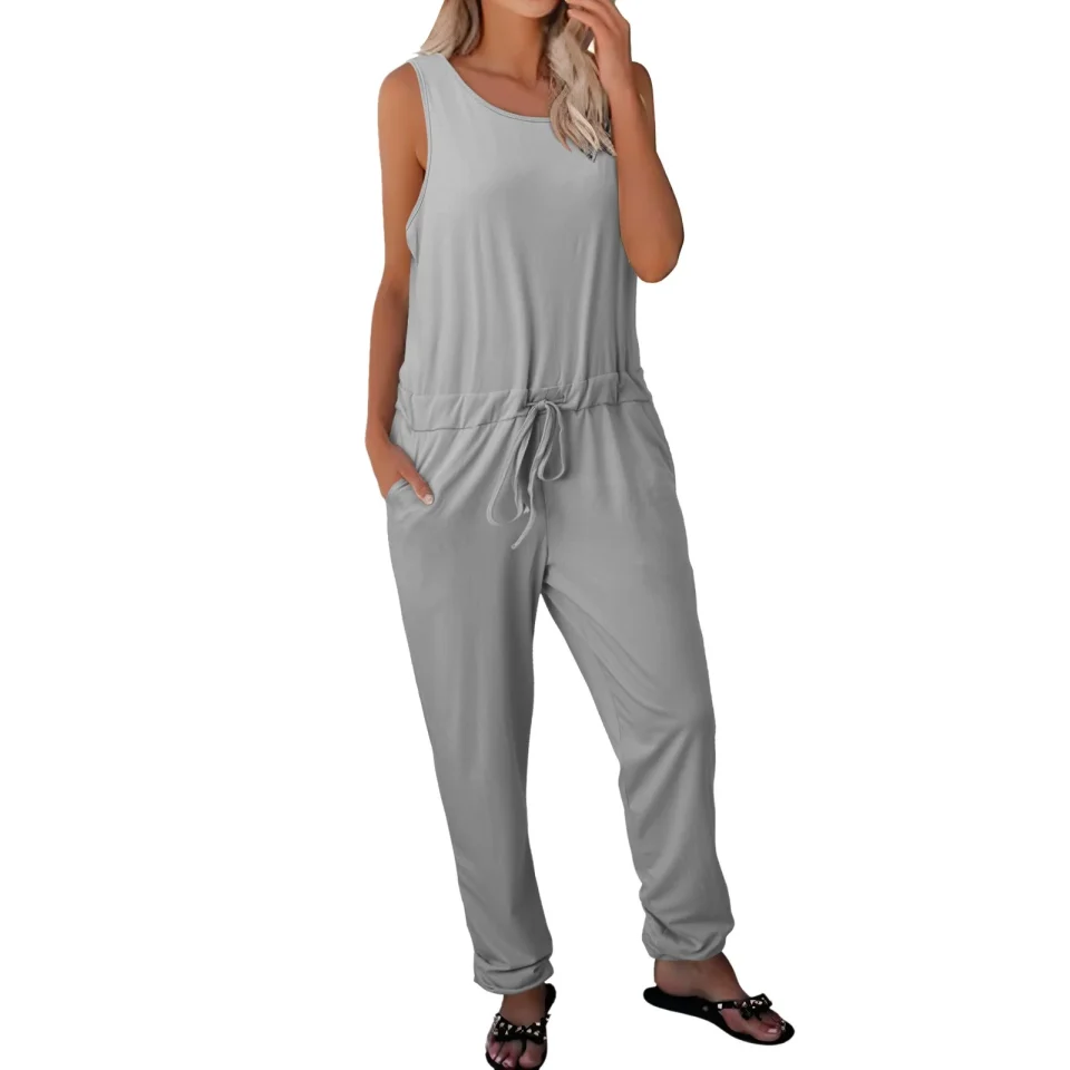 Healthy JHLZHS Women's Plus Denim Jumpsuit for Women 2024 Europe And The United States Spring And Summer Women's New Short Sleeved Strappy Jumpsuit Grey XL