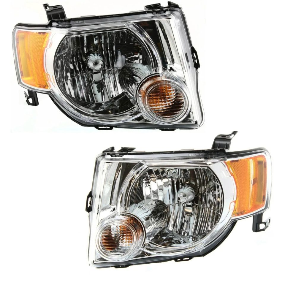 Storage Headlight Set For 2008-2012 Ford Escape Left and Right Chrome Housing CAPA 2Pc