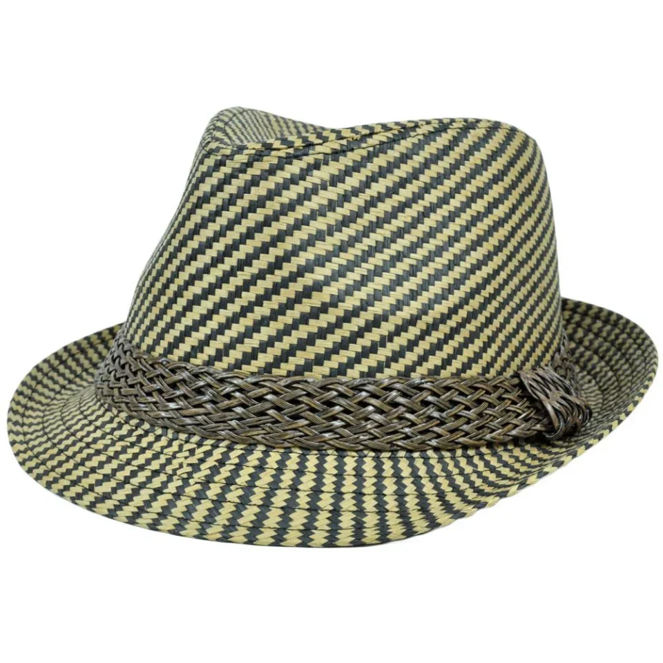 Baking Value Fedora Faux Leather Belt Woven Straw Stetson Small Medium FD-159 Two Tone Black