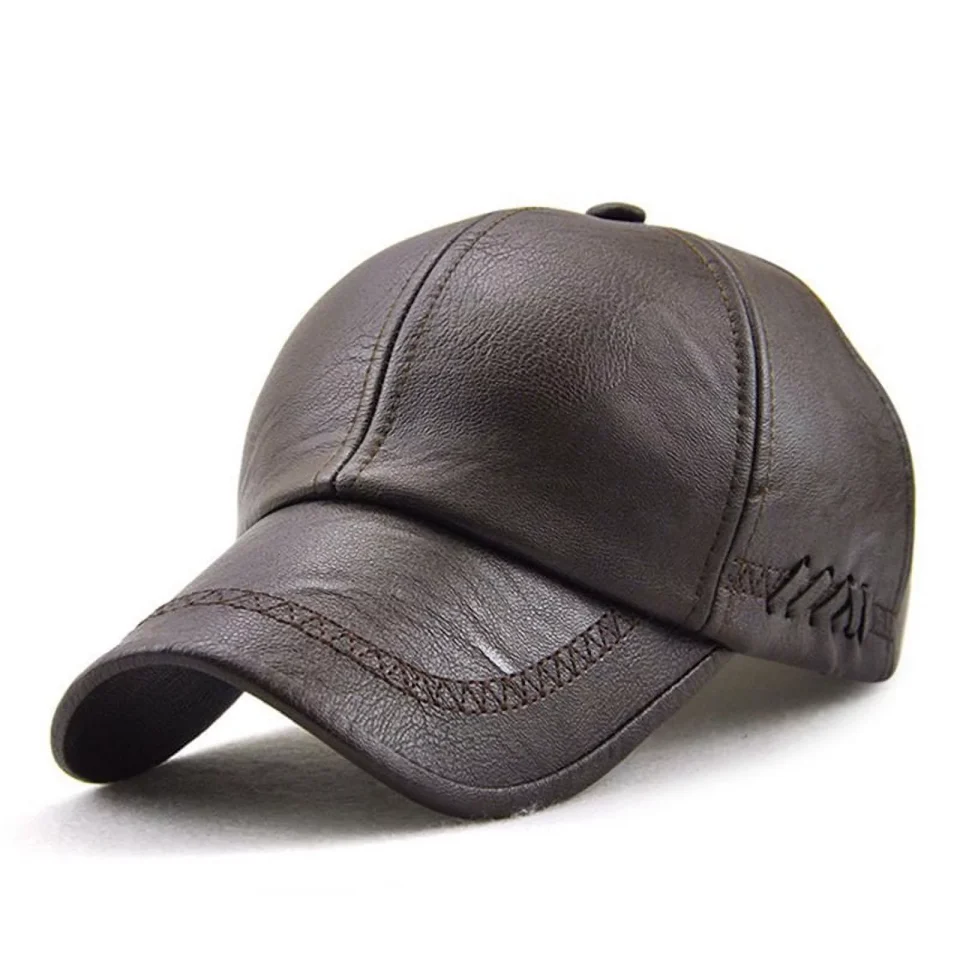 Frosted Portable AkoaDa Mens Adjustable Size Baseball Cap Hat PU Leather 3 Colors Sport Hat Baseball Cap(Dark Coffee)