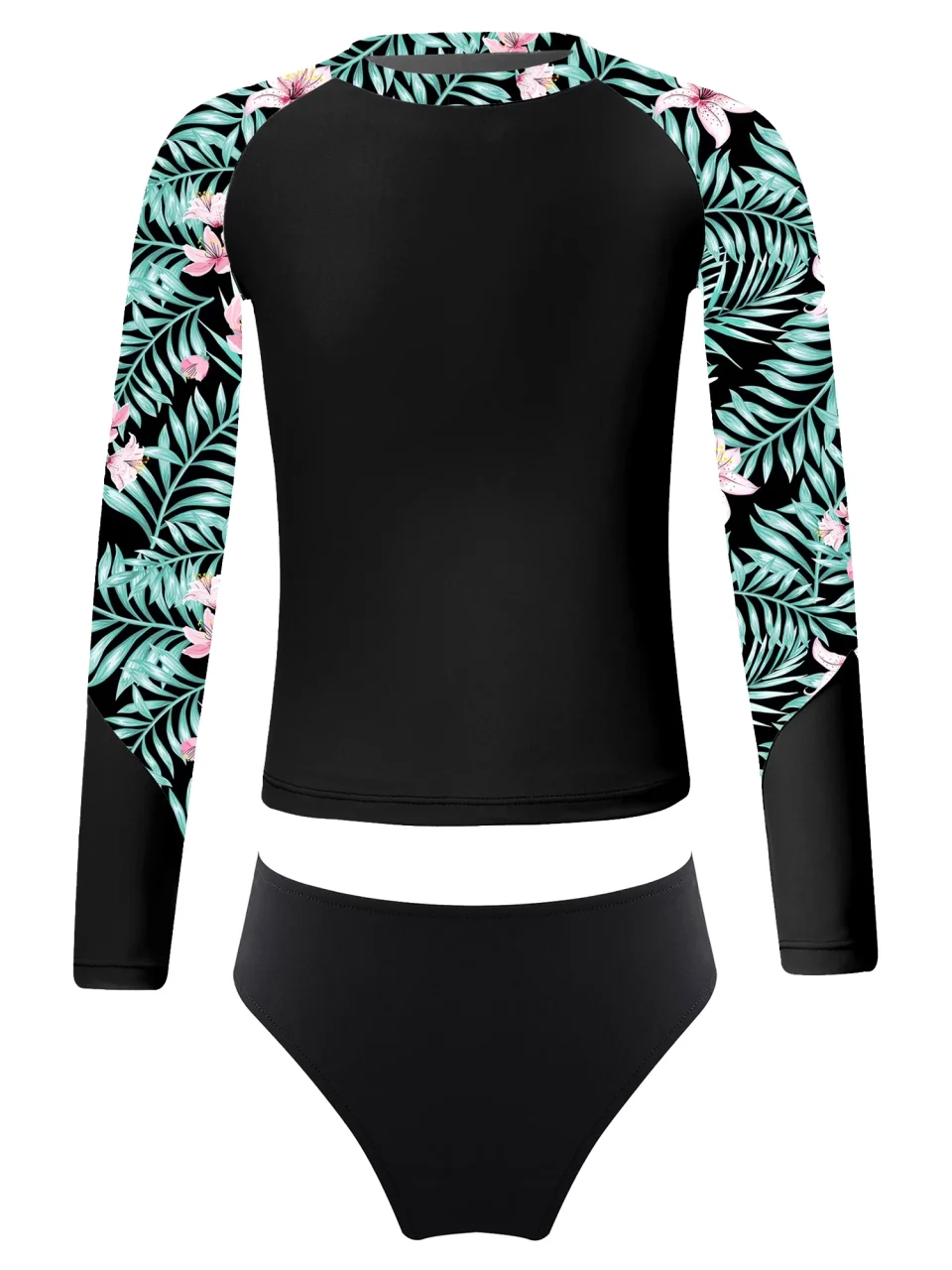 Prime iEFiEL Girls Printed Swimwear Rashguard Set Long Sleeve Swim Tops with Briefs Swimsuit Outfit Bathing Suit Black 10