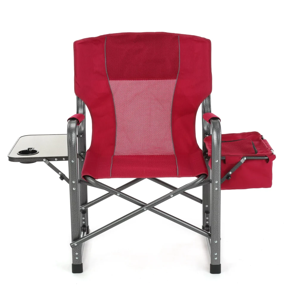 Polished ARROWHEAD OUTDOOR Folding Directorﾡﾯs Chair w/Side Table & Integrated Cooler, Cup Holder, Storage Pouch, Breathable Mesh Back, Supports up to 450lbs, Carrying Case, Steel Frame, High-Grade 900D Canvas