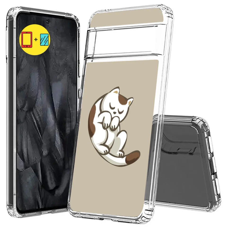 Matte TalkingCase Hybrid Phone Cover Compatible for Google Pixel 8 Pro, Cute Cat Couple 1 Print, w/ Glass Screen Protector, Acrylic Back, Raised Edges, USA