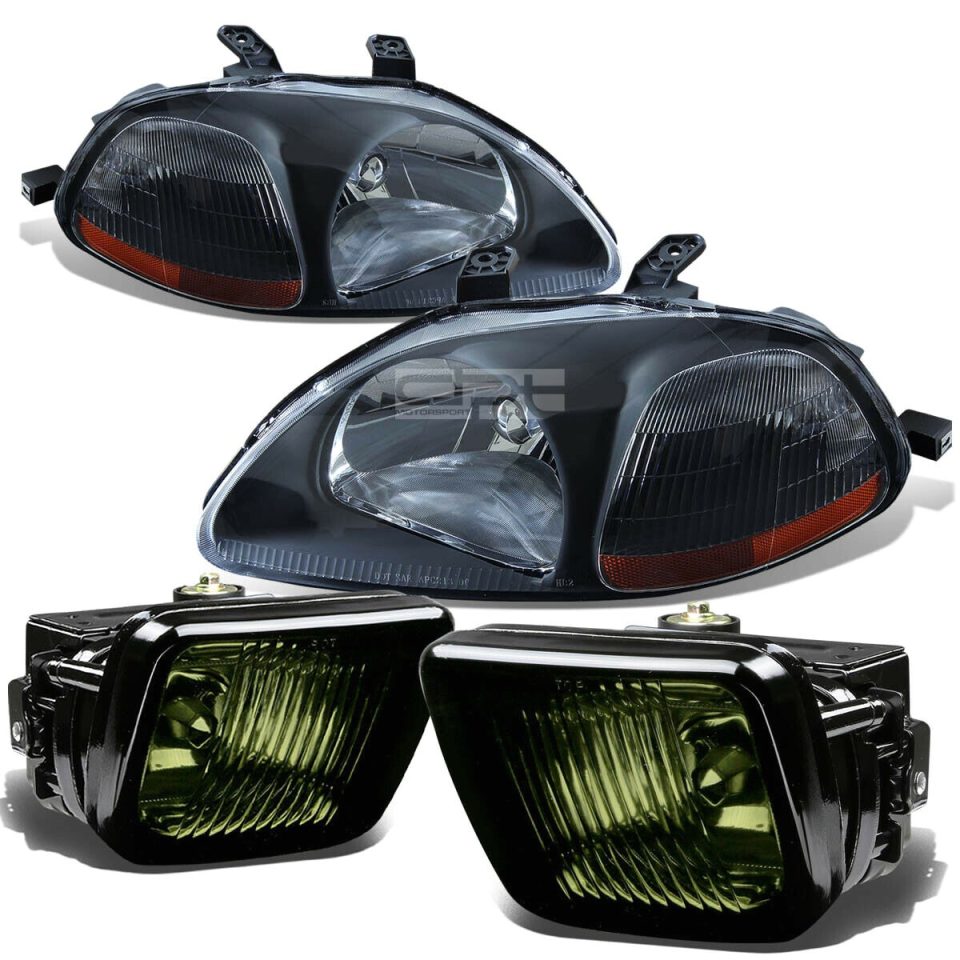 Matte Cleaning BLACK HOUSING HEAD LIGHT AMBER SIDE MARKER+SMOKED LENS FOG LAMP 96-98 CIVIC