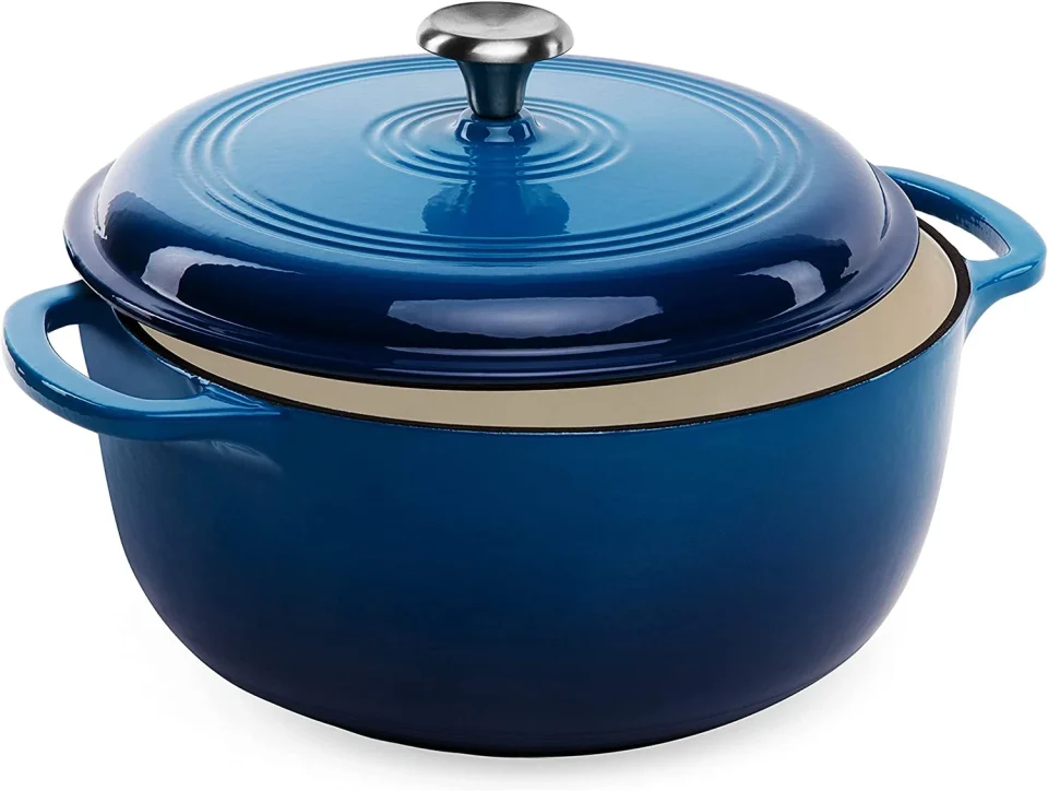 Pure 6qt Ceramic Non-Stick Heavy-Duty Cast Iron Dutch Oven w/Enamel Coating, Side Handles for Baking, Roasting, Braising, Gas, Electric, Induction, Oven Compatible, Blue