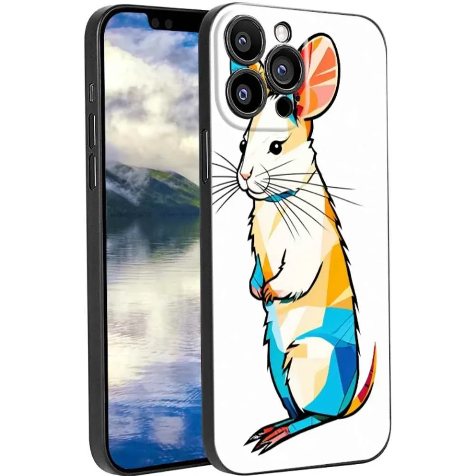 Long-Lasting minimal-geometric-Long-tailed-Chinchilla-Rat phone case for iPhone 13 Pro Max for Women Men Gifts,minimal-geometric-Long-tailed-Chinchilla-Rat Pattern Soft silicone Style Shockproof Case