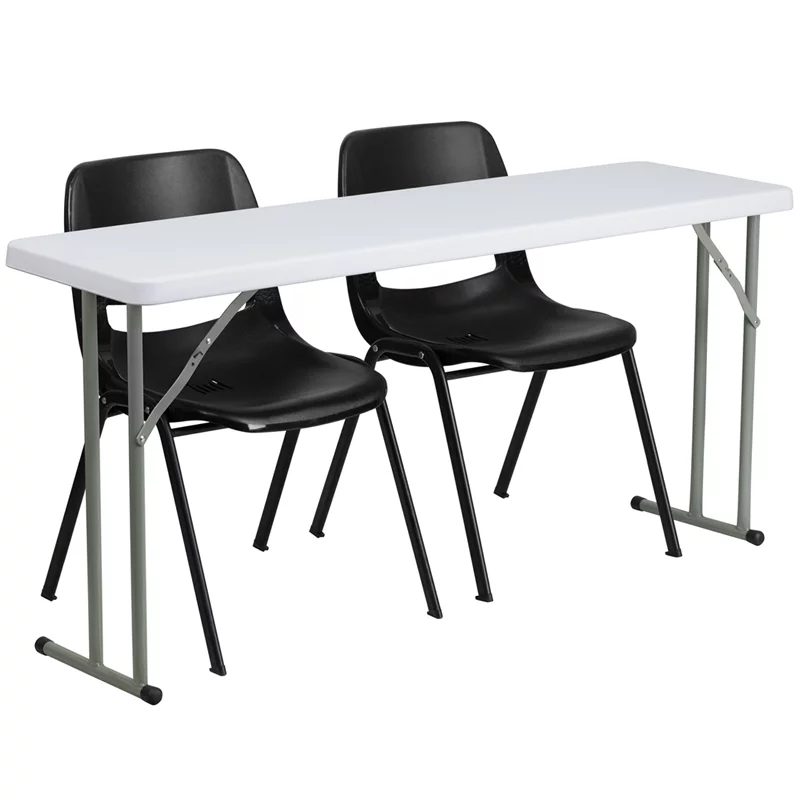 Best-Selling Flash Furniture 5-Foot Plastic Folding Training Table Set with 2 Black Plastic Stack Chairs [RB-1860-2-GG]