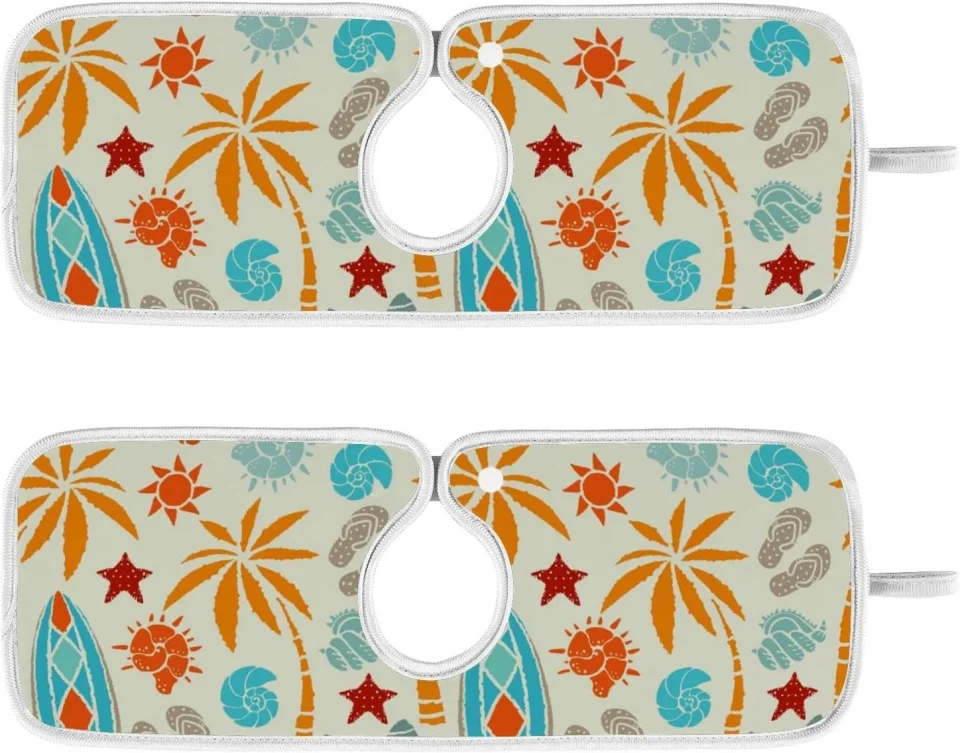 Clear Beach Surfing Summer Sink Splash Guard for Faucet 2 Packs Faucet Absorbent Mats, Tropical Sunrise Faucet Handle Drip Catcher Quickly Drying Mat for Kitchen Counter Bathroom RV, 14.9x5.5