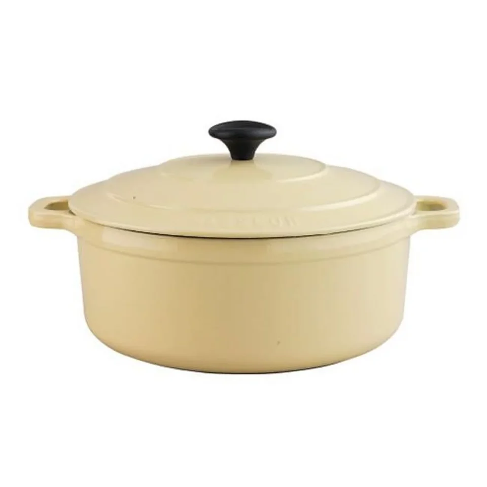 Bamboo Upgraded Sagetra Cast Iron Round Pot Chasseur - Cream - 3.8 Litre