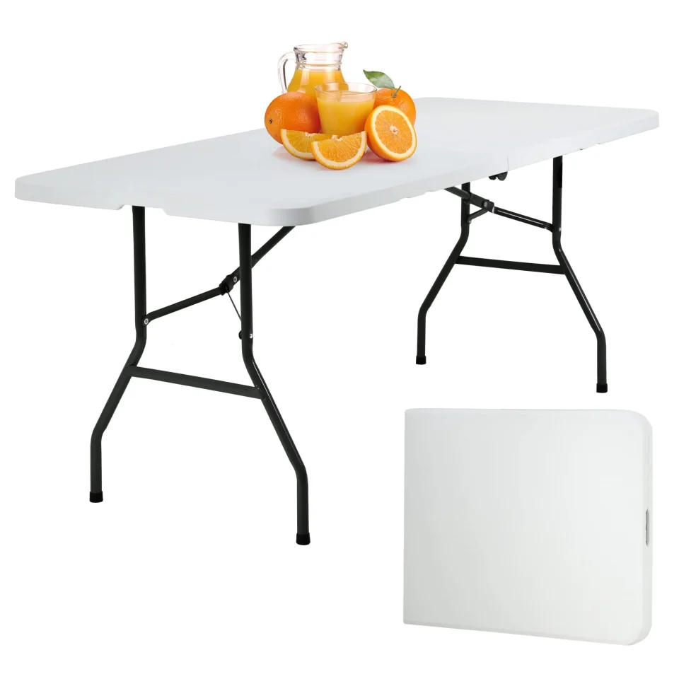 Matte Camping Table Plastic Picnic Table Office Table for Parties Wedding Camping Office with Carrying Handle (White, 6 FT)