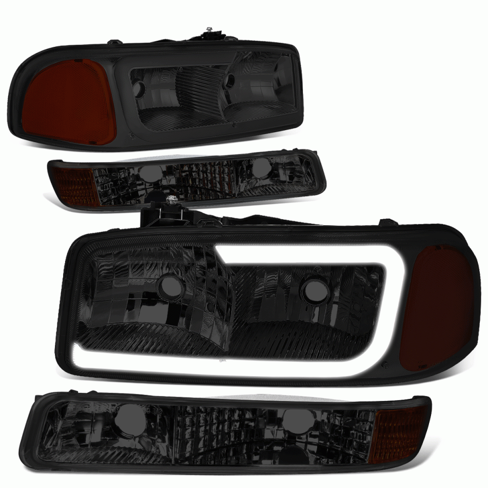 Lightweight 99-07 Sierra/Yukon XL LED DRL Headlight+Turn Signal Bumper Lamp Smoked/Amber