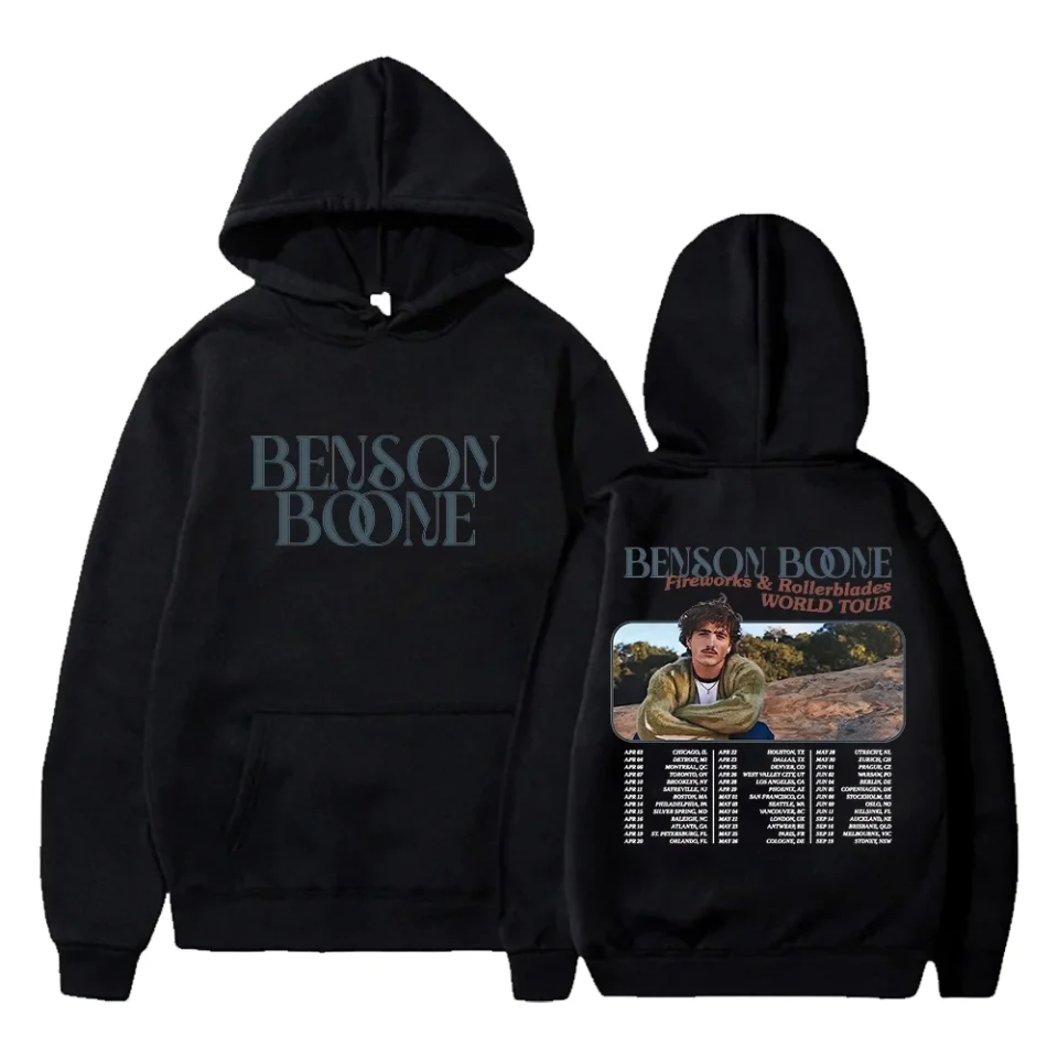 Easy-Clean Gift-Ready Benson Boone Hoodie Fireworks and Rollerblades World Tour 2024 Long Sleeve Women Men Hooded Sweatshirt
