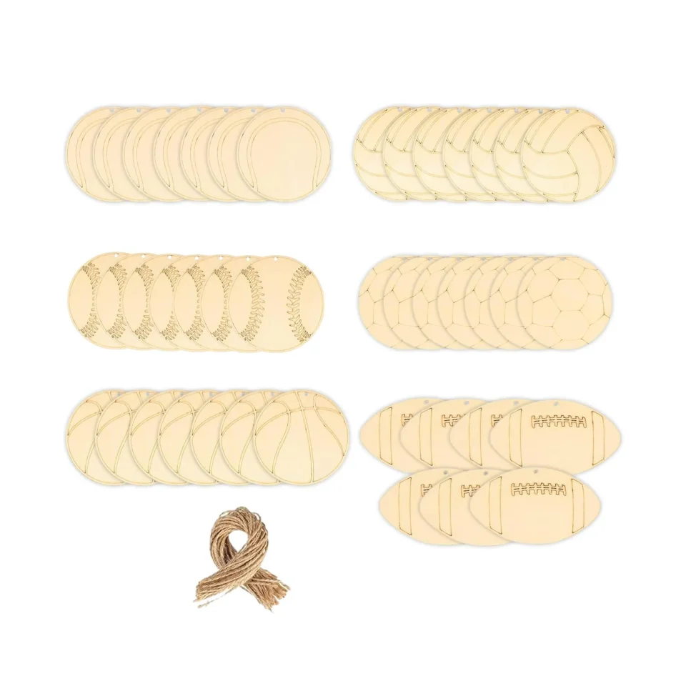 Healthy Office HILABEE Unfinished Blank Wood Chips Wooden Ornaments Creative with Rope Plaques Tags DIY Crafts Party Supplies Unfinished Wood Slices